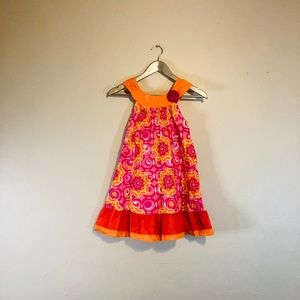 Penelope Mack Floral Girls Dress  7 Pink/Orange